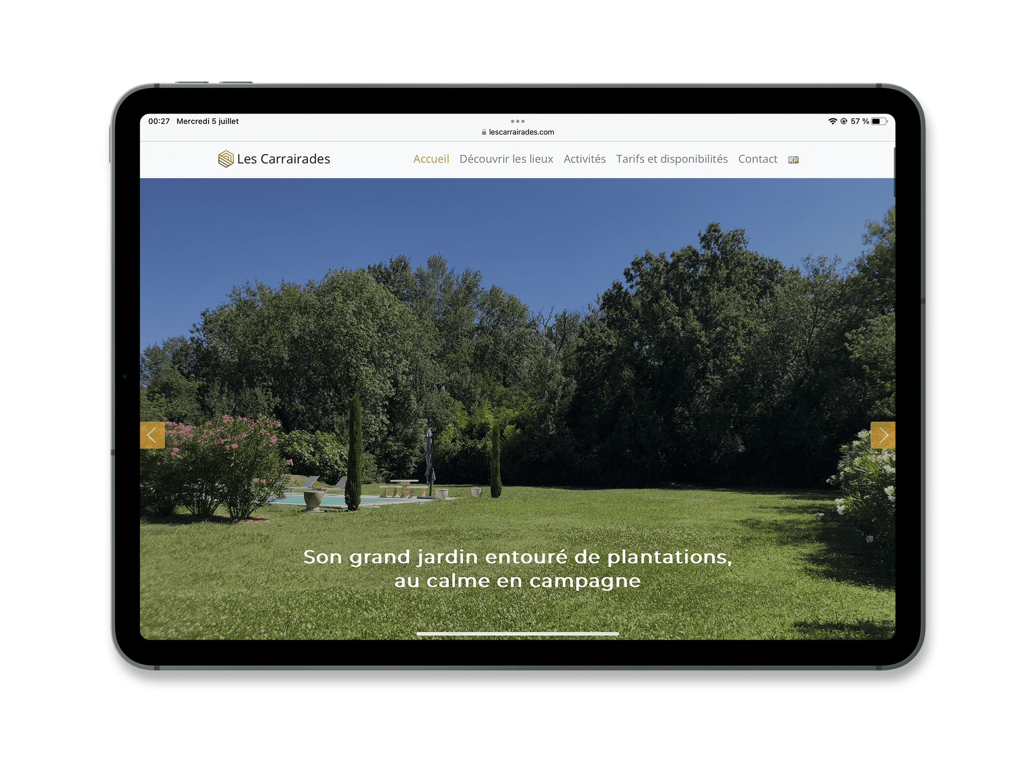 Site lescarrairades.com sur un iPad