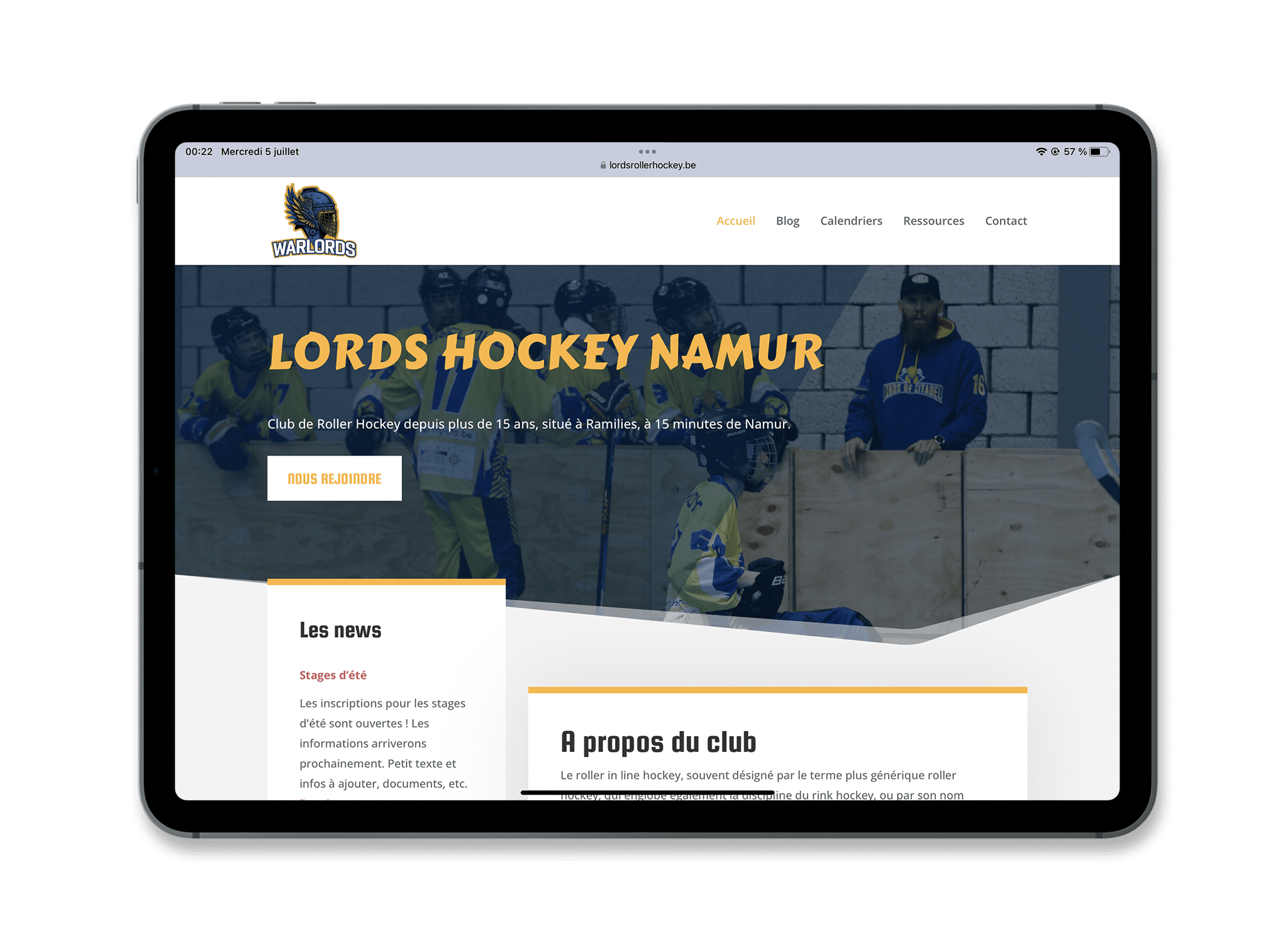 Site lordshockeynamur.be sur un iPad