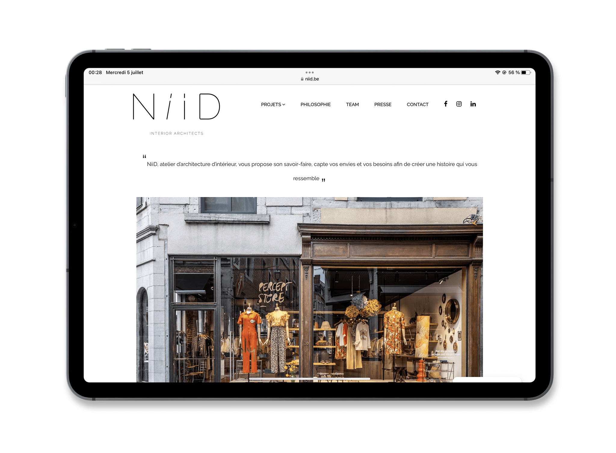 Site niid.be sur un iPad